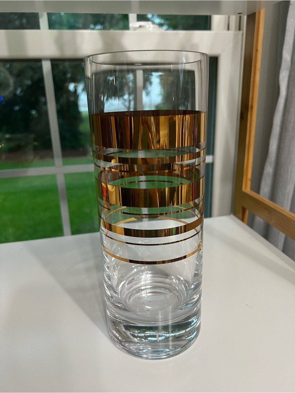 kate spade Clear Glass Cylinder Vase with Gold Stripe Accents